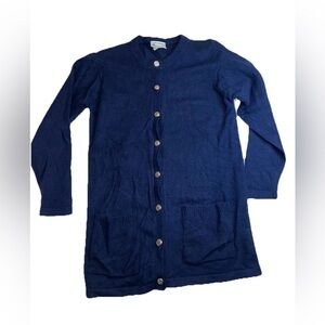 Lambs Wool Women’s Navy Sweater Cardigan  Button Down Laura Ashley Size Medium